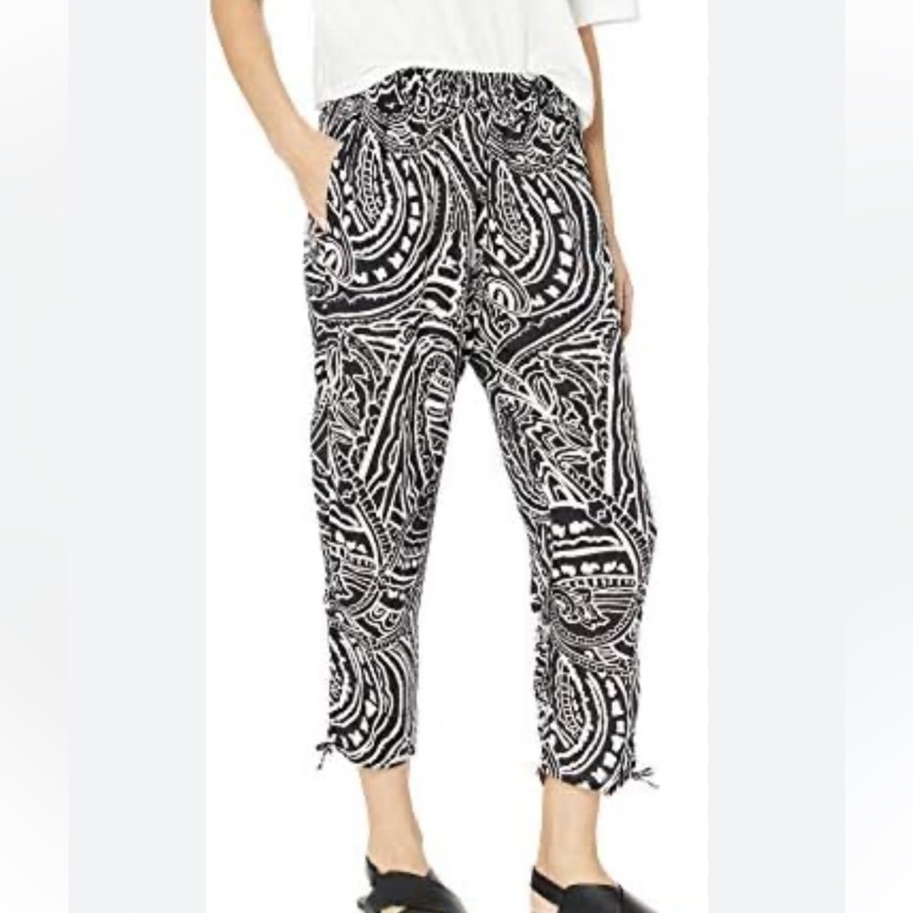 Green Dragon Women's Paisley Swirl Pismo Harem Pant Black White (cream) M